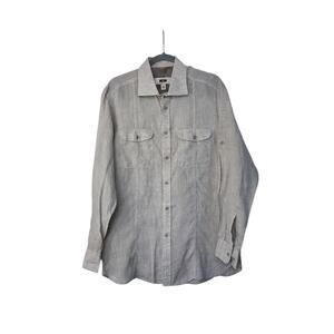 Joseph Abboud Men's Beige Linen Lightweight Cuffed Button-Up Shirt, Size Medium